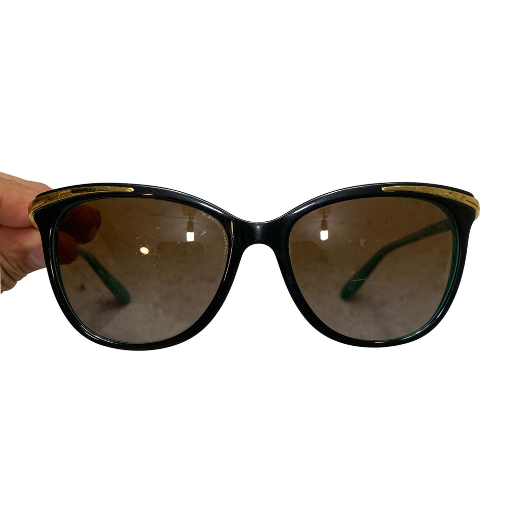 Ralph Sunglasses Womens OS Black Teal Cat Eye Polarized Gold Hardware
